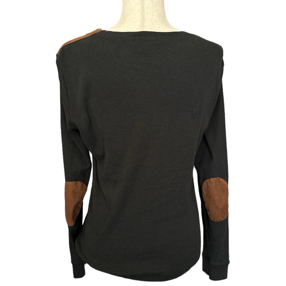 Lauren Jeans Co Black Cotton Suede Trim Top Size M - Picture 5 of 9